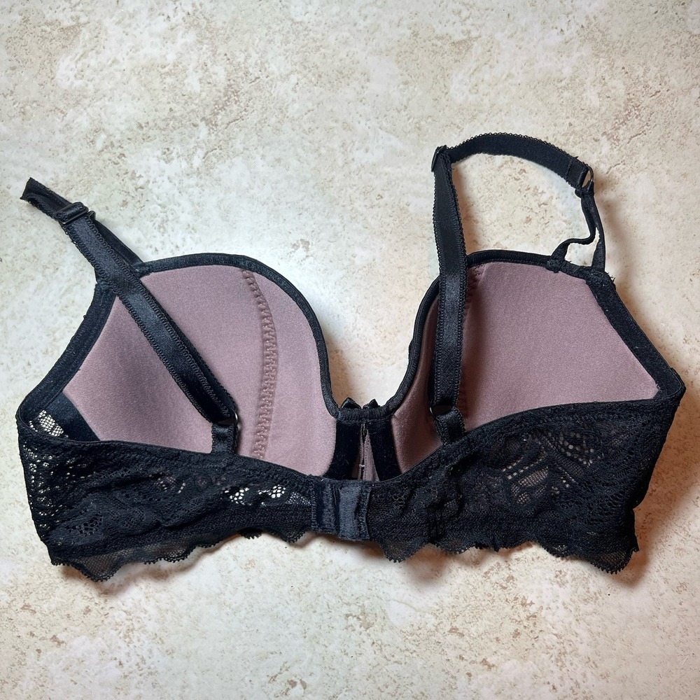 b.Tempted Wacoal Black Lace Bra 34C Floral Underwire Balconette Lined Bow Mesh - Picture 4 of 9